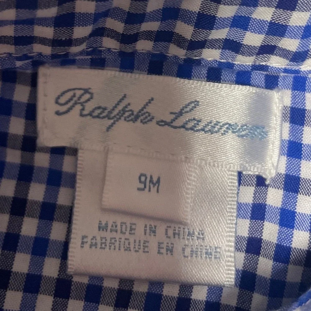 Ralph Lauren Blue Gingham Coverall Romper Infant Boys 9M